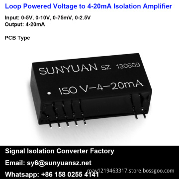 Loop Powered 0-5V/0-10V/0-75mV to 4-20mA Isolation Amplifier